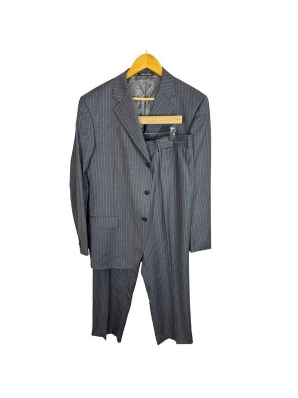 Luciano Barbera Club Mens Grey Pinstripe Wool Suit Made in Italy Size 42 34x30